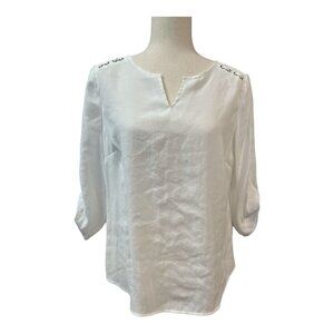 Chicos Womens Chain Blouse~Size 0 (S/4)~White Three Quarter Sleeve 3/4 ~ L13 09